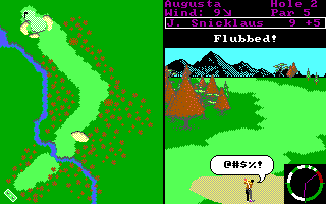 World Tour Golf IBM PC/Compatibles Screenshot: Bad shot out of the bunker!
