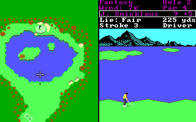 World Tour Golf IBM PC/Compatibles Screenshot: The fantasy course is designed to be difficult.