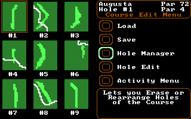 World Tour Golf IBM PC/Compatibles Screenshot: The course editor.