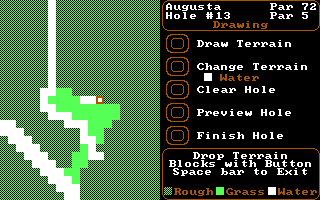 World Tour Golf IBM PC/Compatibles Screenshot: Course editor - drawing terrain.