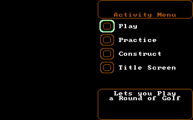 World Tour Golf IBM PC/Compatibles Screenshot: The main menu