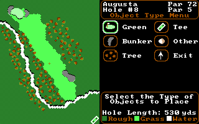 World Tour Golf IBM PC/Compatibles Screenshot: Course editor - Placing objects on a hole.