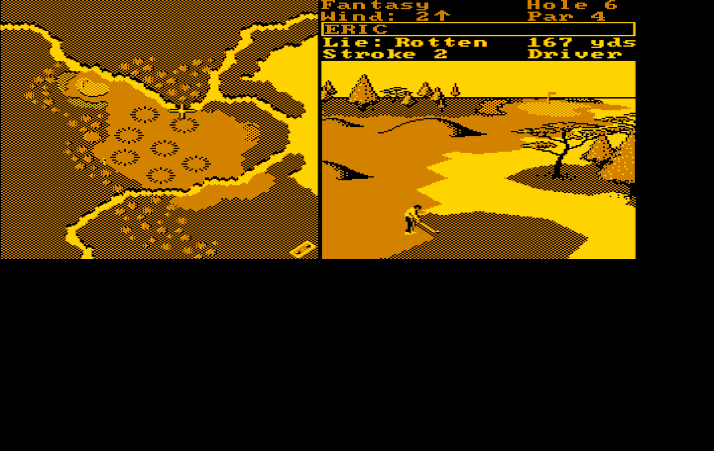 World Tour Golf IBM PC/Compatibles Screenshot: The fantasy course is designed to be difficult.