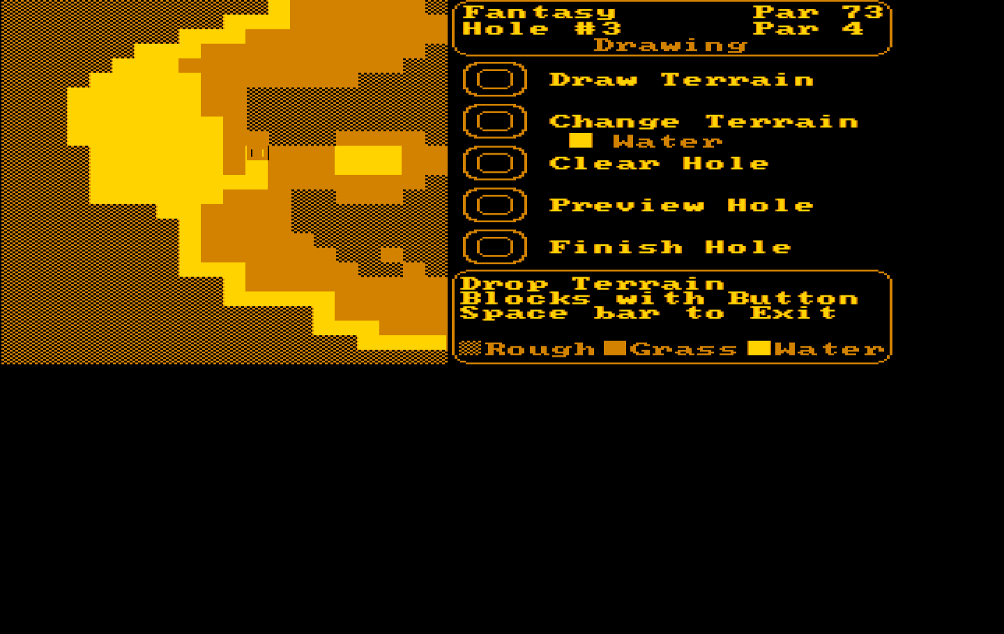 World Tour Golf IBM PC/Compatibles Screenshot: Course editor - drawing some terrain.