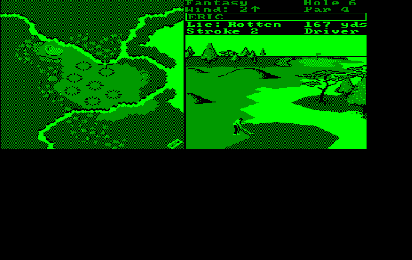 World Tour Golf IBM PC/Compatibles Screenshot: The fantasy course is designed to be difficult.