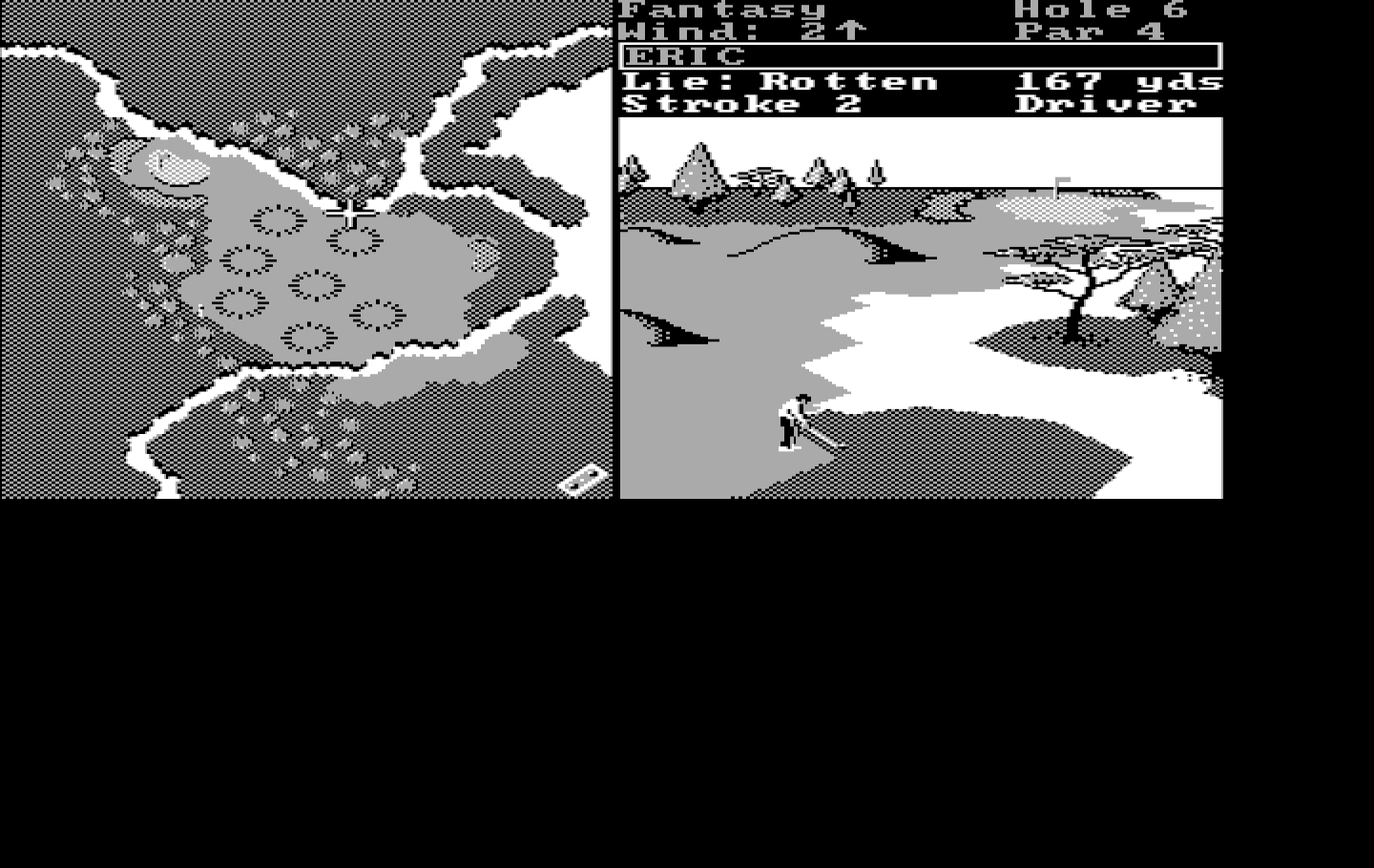 World Tour Golf IBM PC/Compatibles Screenshot: The fantasy course is designed to be difficult.