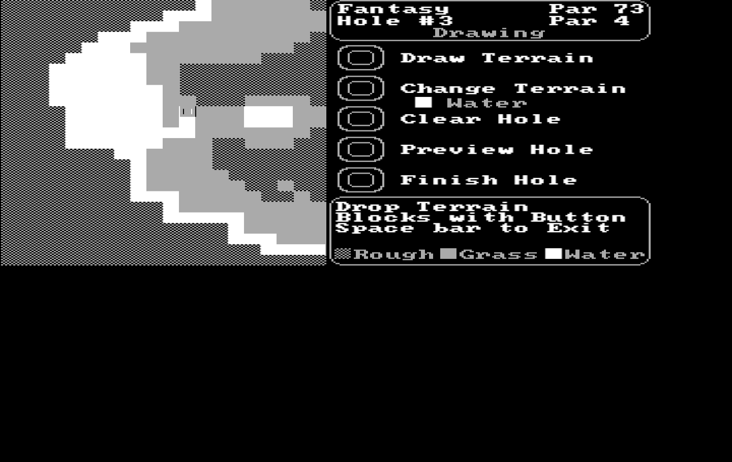 World Tour Golf IBM PC/Compatibles Screenshot: Course editor - drawing some terrain.
