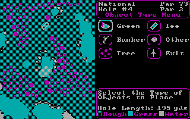 World Tour Golf IBM PC/Compatibles Screenshot: Course editor - Editing a hole.