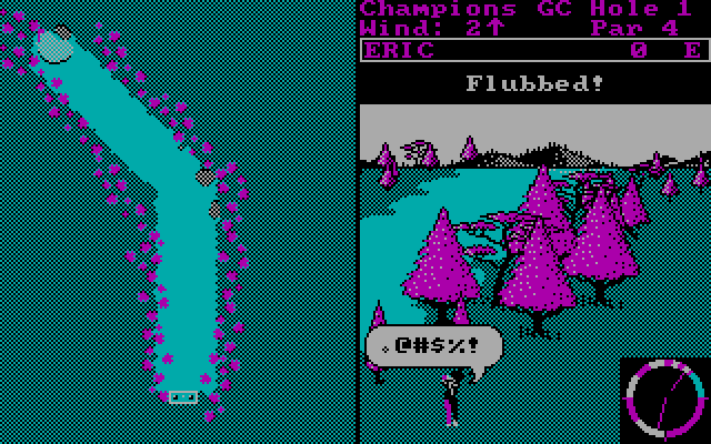 World Tour Golf IBM PC/Compatibles Screenshot: Oops, flubbed a shot from the rough.