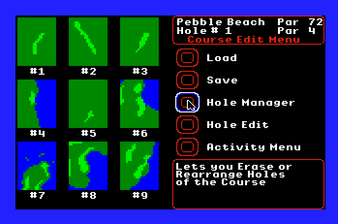 World Tour Golf Apple IIgs Screenshot: The course architect.