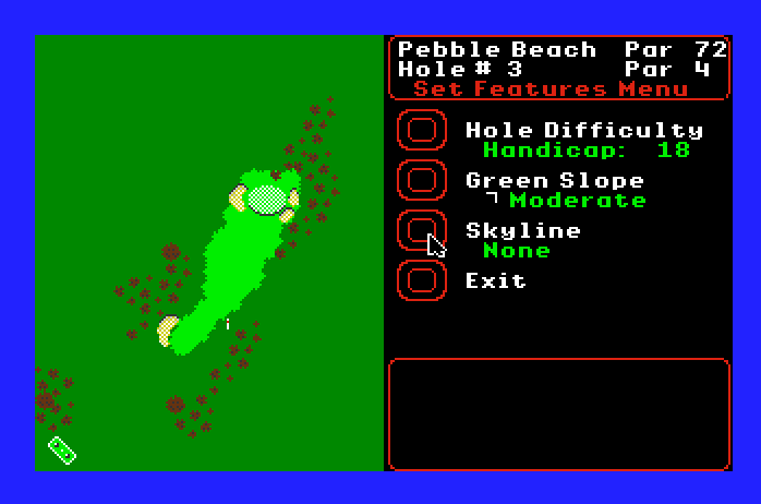 World Tour Golf Apple IIgs Screenshot: The hole features menu.