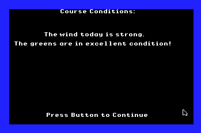 World Tour Golf Apple IIgs Screenshot: Course conditions.