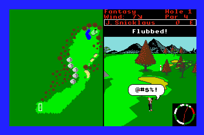 World Tour Golf Apple IIgs Screenshot: Your golfer curses when you hit a bad shot.