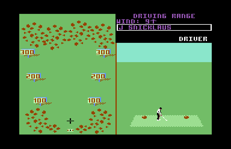 World Tour Golf Commodore 64 Screenshot: At the practice range.