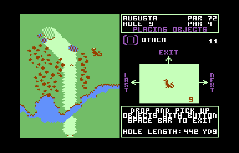 World Tour Golf Commodore 64 Screenshot: You an even place some dinosaurs on the course!