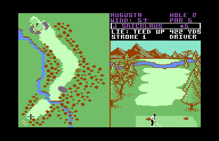 World Tour Golf Commodore 64 Screenshot: Teeing off at Augusta hole 2.