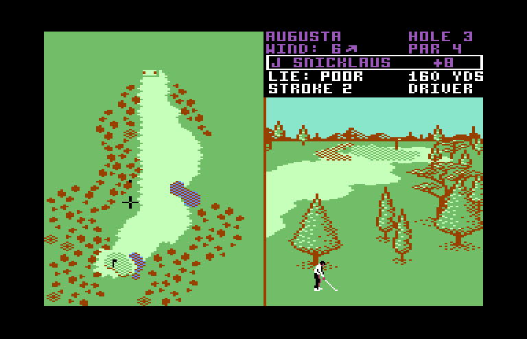 World Tour Golf Commodore 64 Screenshot: In the trees again.