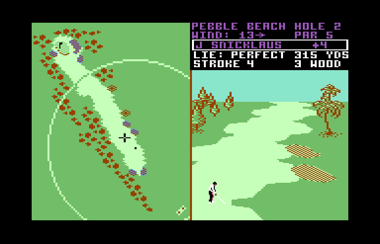 World Tour Golf Commodore 64 Screenshot: You can view the approximate range of your selected club.