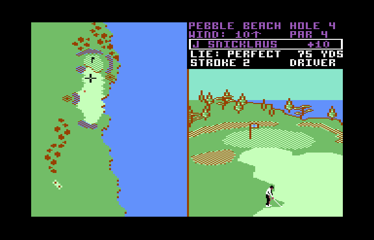 World Tour Golf Commodore 64 Screenshot: My lie is perfect, can I hit the green from here?