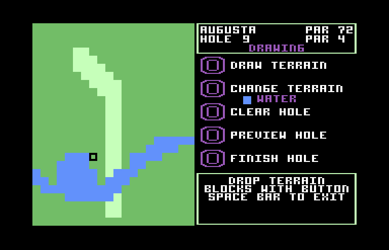 World Tour Golf Commodore 64 Screenshot: The terrain editor.