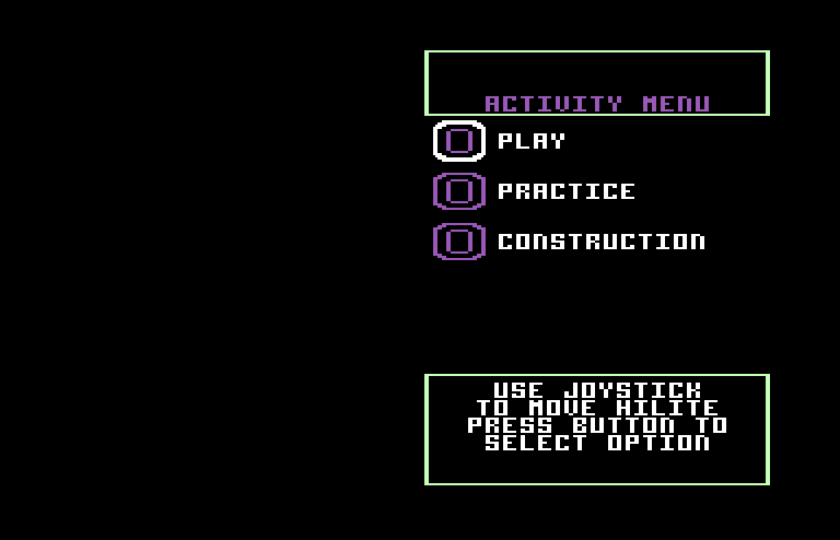 World Tour Golf Commodore 64 Screenshot: Main menu.