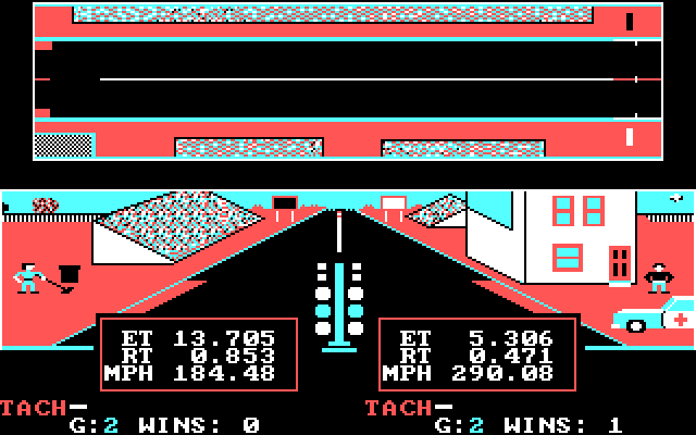 Drag Race Eliminator IBM PC/Compatibles Screenshot: Race results.