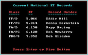 Drag Race Eliminator for IBM PC/Compatibles - High scores.