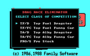 Drag Race Eliminator for IBM PC/Compatibles - Main menu.