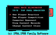 Drag Race Eliminator for IBM PC/Compatibles - Select a game option to start.
