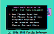 Drag Race Eliminator for IBM PC/Compatibles - Select a game option to start.