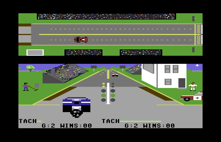 Drag Race Eliminator Commodore 64 Screenshot: Oops, I blew out the transmission.