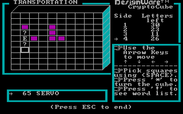 Crypto Cube IBM PC/Compatibles Screenshot: Can you fill in the blanks?