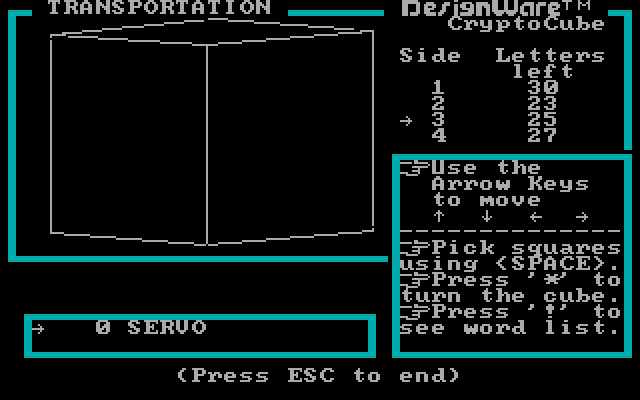Crypto Cube IBM PC/Compatibles Screenshot: The cube rotates from one side to another.