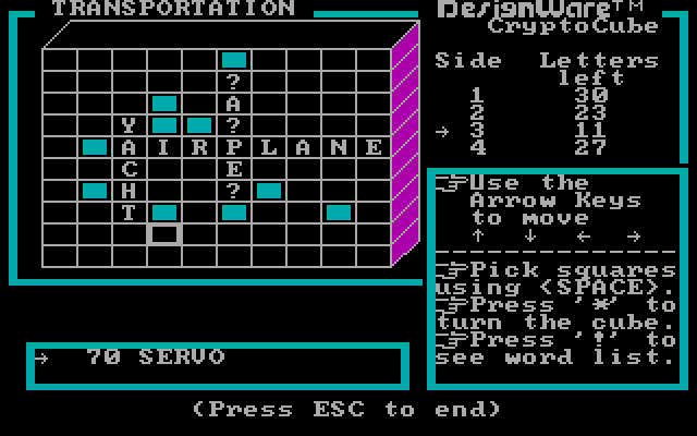 Crypto Cube IBM PC/Compatibles Screenshot: Found a few words...