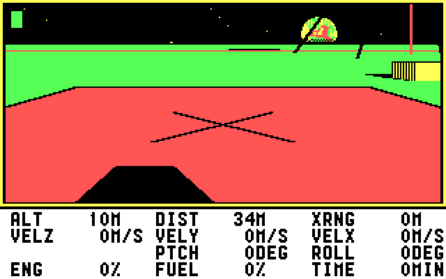 Lunar Explorer: A Space Flight Simulator IBM PC/Compatibles Screenshot: Beginning the game; I'm still on the ground.