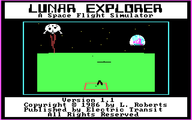 Lunar Explorer: A Space Flight Simulator IBM PC/Compatibles Screenshot: Title screen.