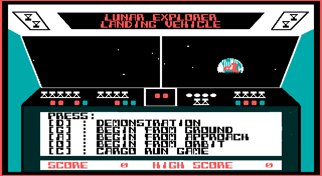 Lunar Explorer: A Space Flight Simulator IBM PC/Compatibles Screenshot: The main menu.