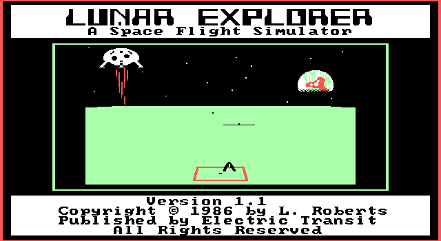 Lunar Explorer: A Space Flight Simulator IBM PC/Compatibles Screenshot: Title screen.