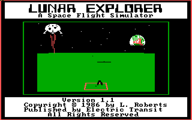 Lunar Explorer: A Space Flight Simulator IBM PC/Compatibles Screenshot: Title screen.