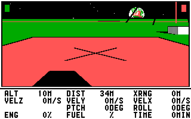 Lunar Explorer: A Space Flight Simulator IBM PC/Compatibles Screenshot: Starting the game on the ground.