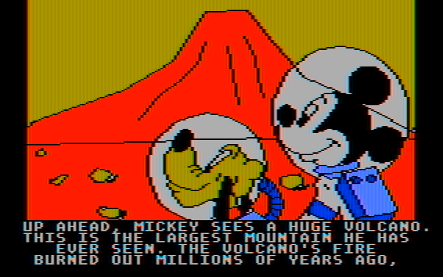 Mickey's Space Adventure IBM PC/Compatibles Screenshot: Up ahead is a large volcano!
