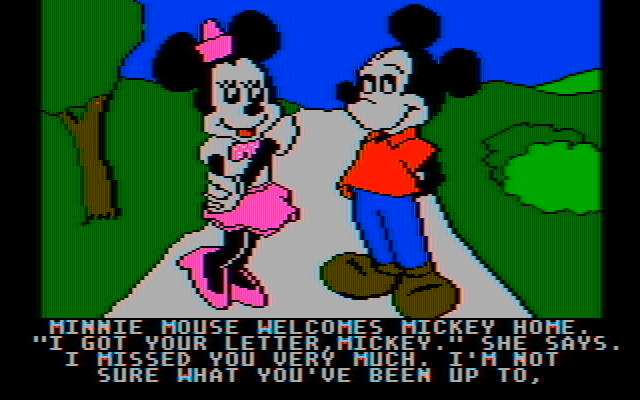 Mickey's Space Adventure IBM PC/Compatibles Screenshot: Minnie greets Mickey...