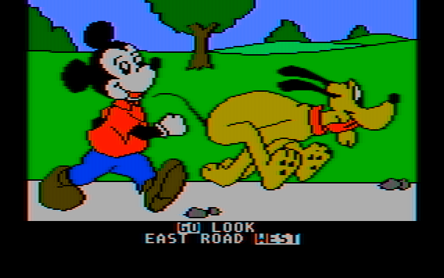 Mickey's Space Adventure IBM PC/Compatibles Screenshot: Instead of typing you can highlight words to form commands.