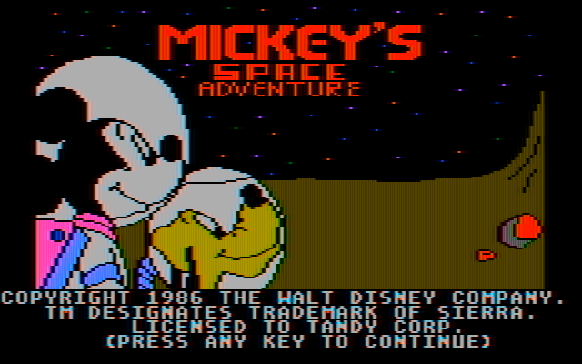 Mickey's Space Adventure IBM PC/Compatibles Screenshot: Title screen.