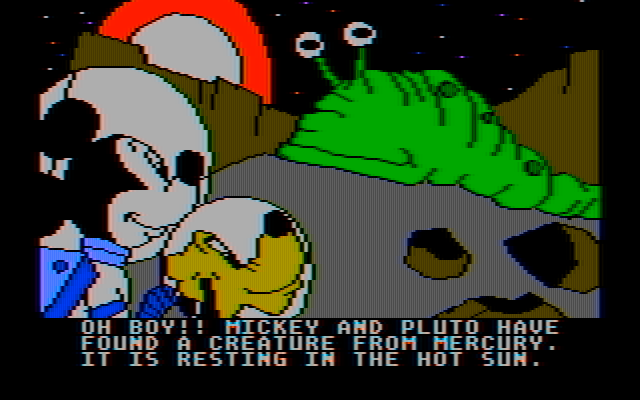Mickey's Space Adventure IBM PC/Compatibles Screenshot: A creature enjoyst the sun on Mercury...