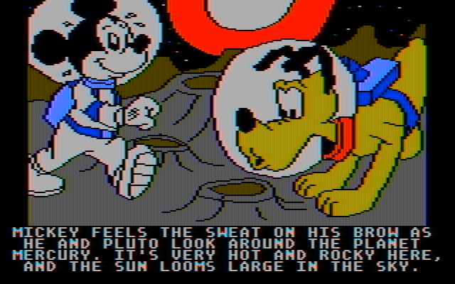 Mickey's Space Adventure IBM PC/Compatibles Screenshot: This place is hot and Mickey begins to sweat...