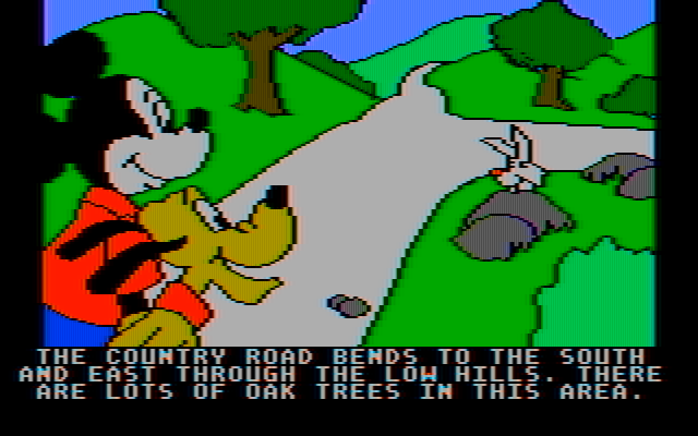 Mickey's Space Adventure IBM PC/Compatibles Screenshot: Walking down a windy country road...