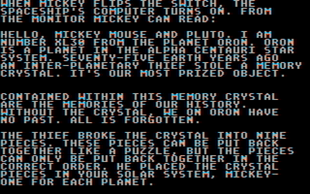 Mickey's Space Adventure IBM PC/Compatibles Screenshot: The story so far.