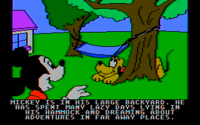 Mickey's Space Adventure IBM PC/Compatibles Screenshot: Exploring the back yard...