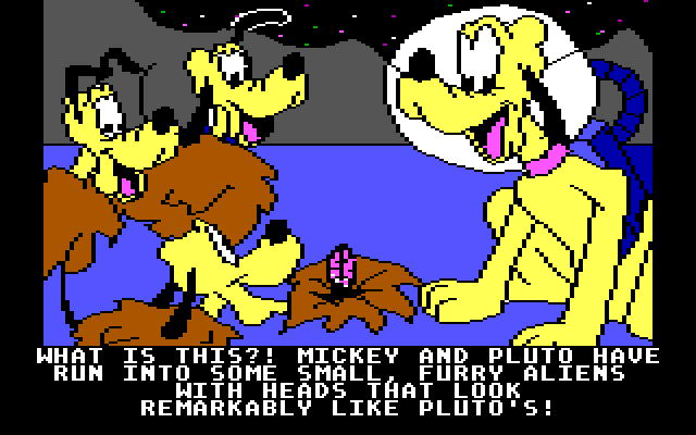 Mickey's Space Adventure IBM PC/Compatibles Screenshot: Look at this! The aliens look like Pluto!